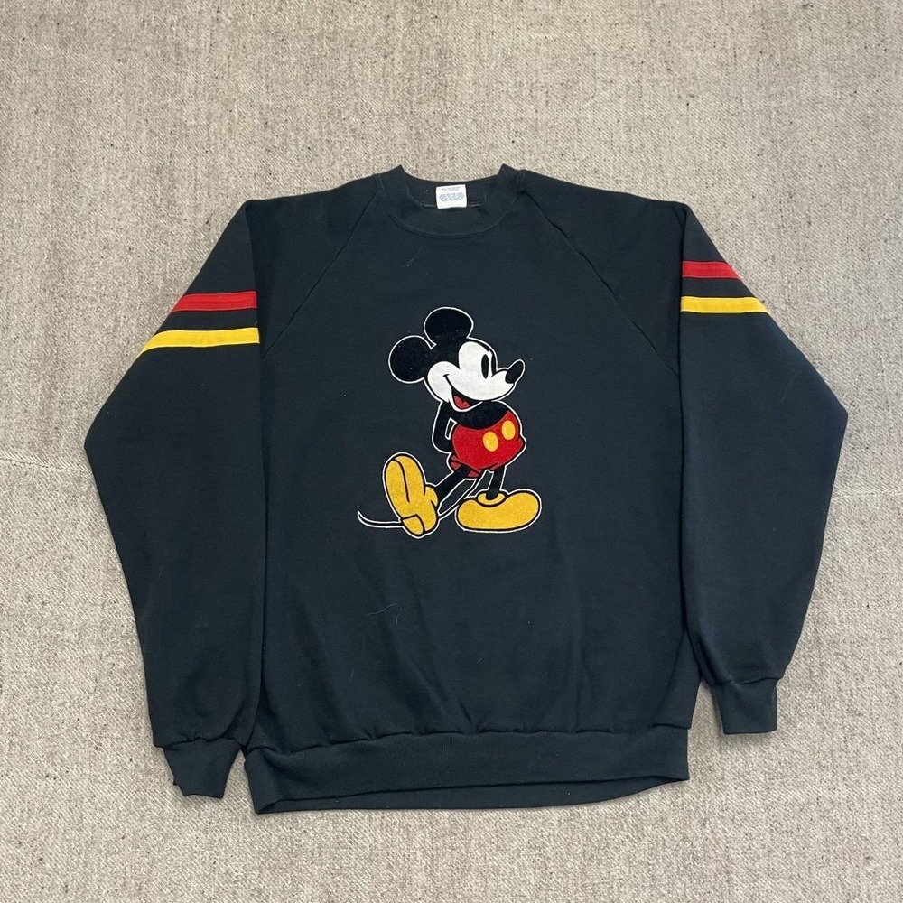 Vintage Mickey Mouse Graphic Sweatshirt Men XL Black 1980s Disney‎